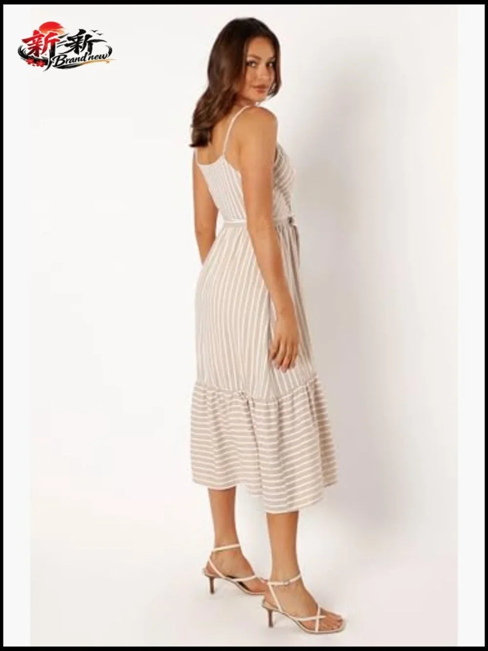 Midi Dress with V-Neck Overlay and Adjustable Straps - Picture 3 of 7